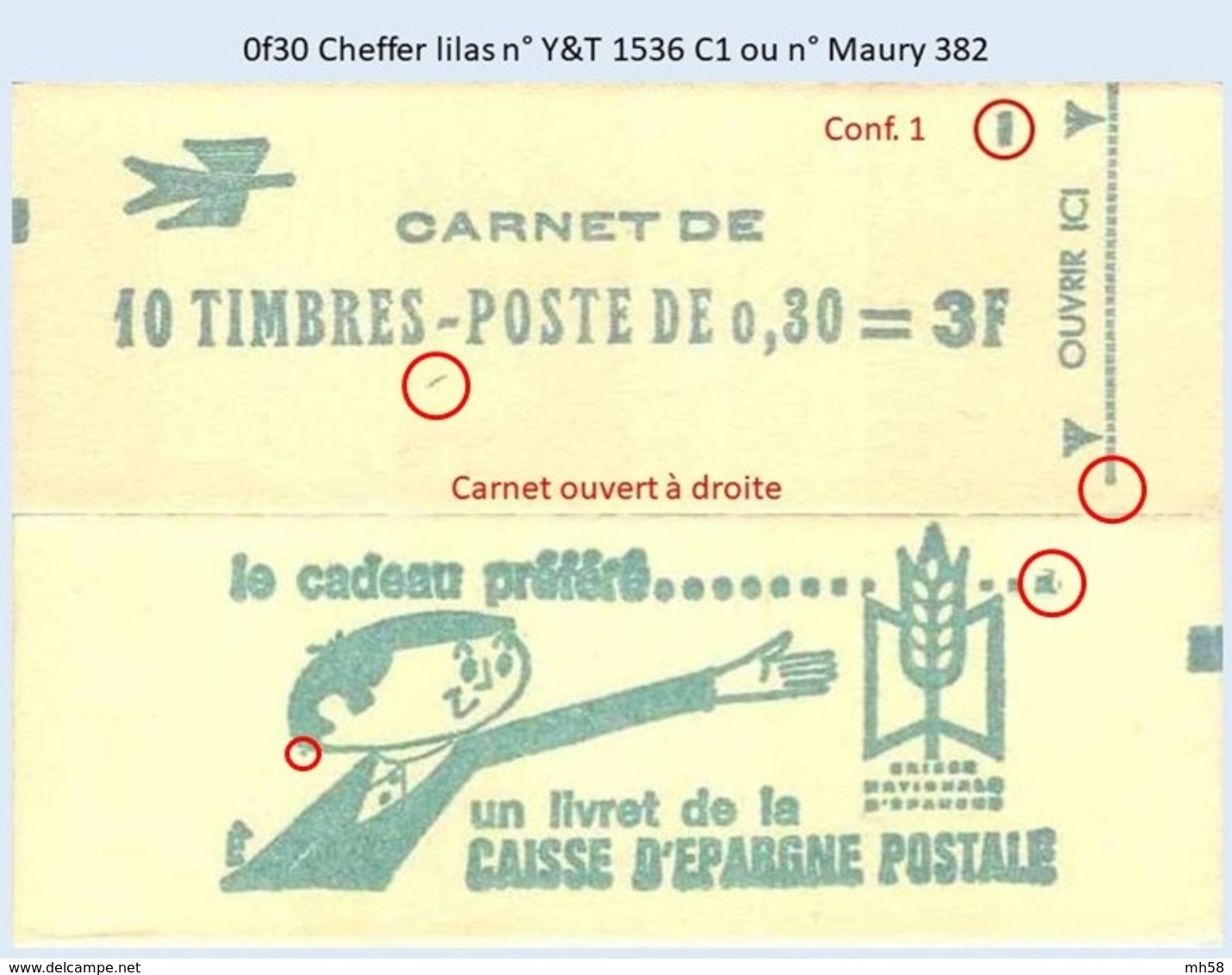 FRANCE - Carnet Conf. 1, Ouvert - 0f30 Cheffer Lilas - YT 1536 C1 / Maury 382 - Autres & Non Classés