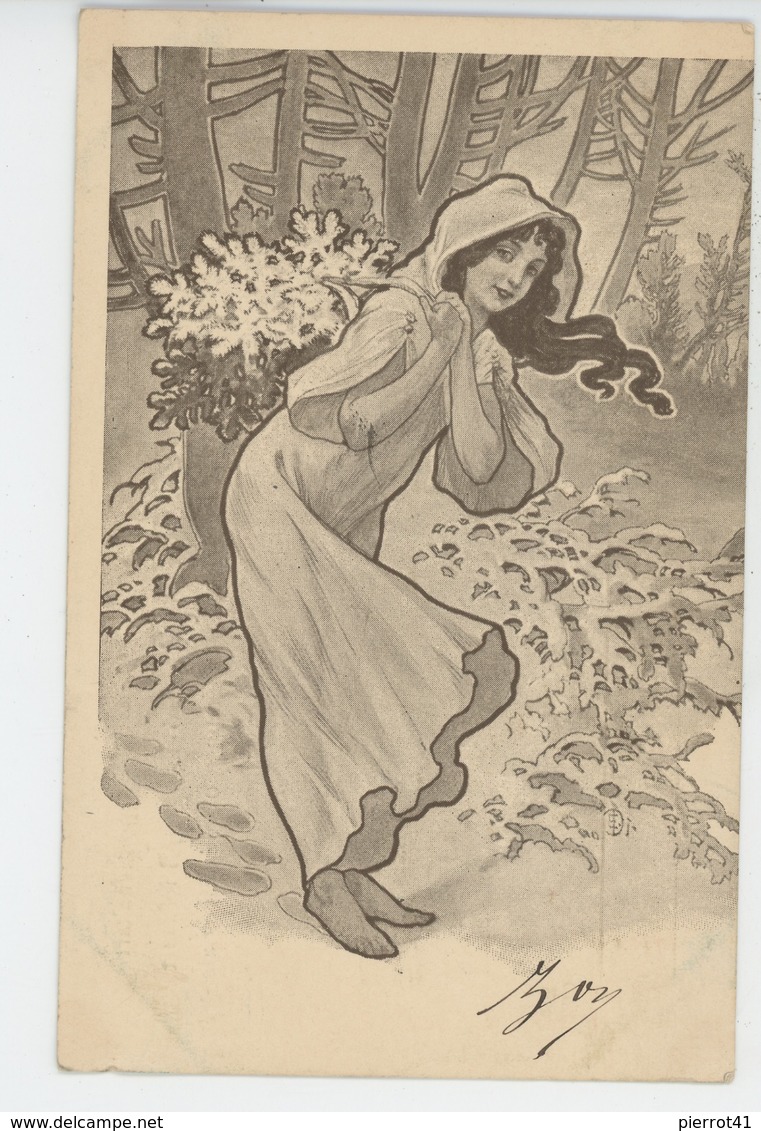 FEMMES - FRAU - LADY -  Jolie Carte Fantaisie ART NOUVEAU Femme Dans La Neige - Saison HIVER - Femmes