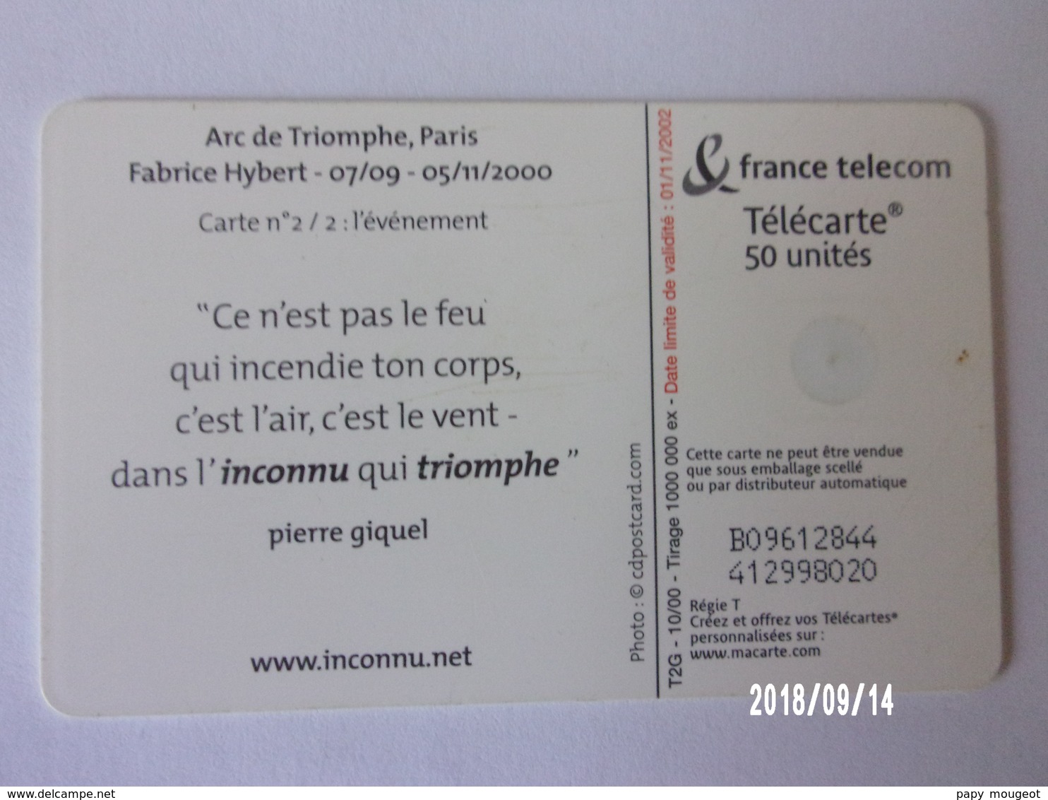 F1092 Fabrice Hybert - Arc De Triomphe 50U GEM - 2000