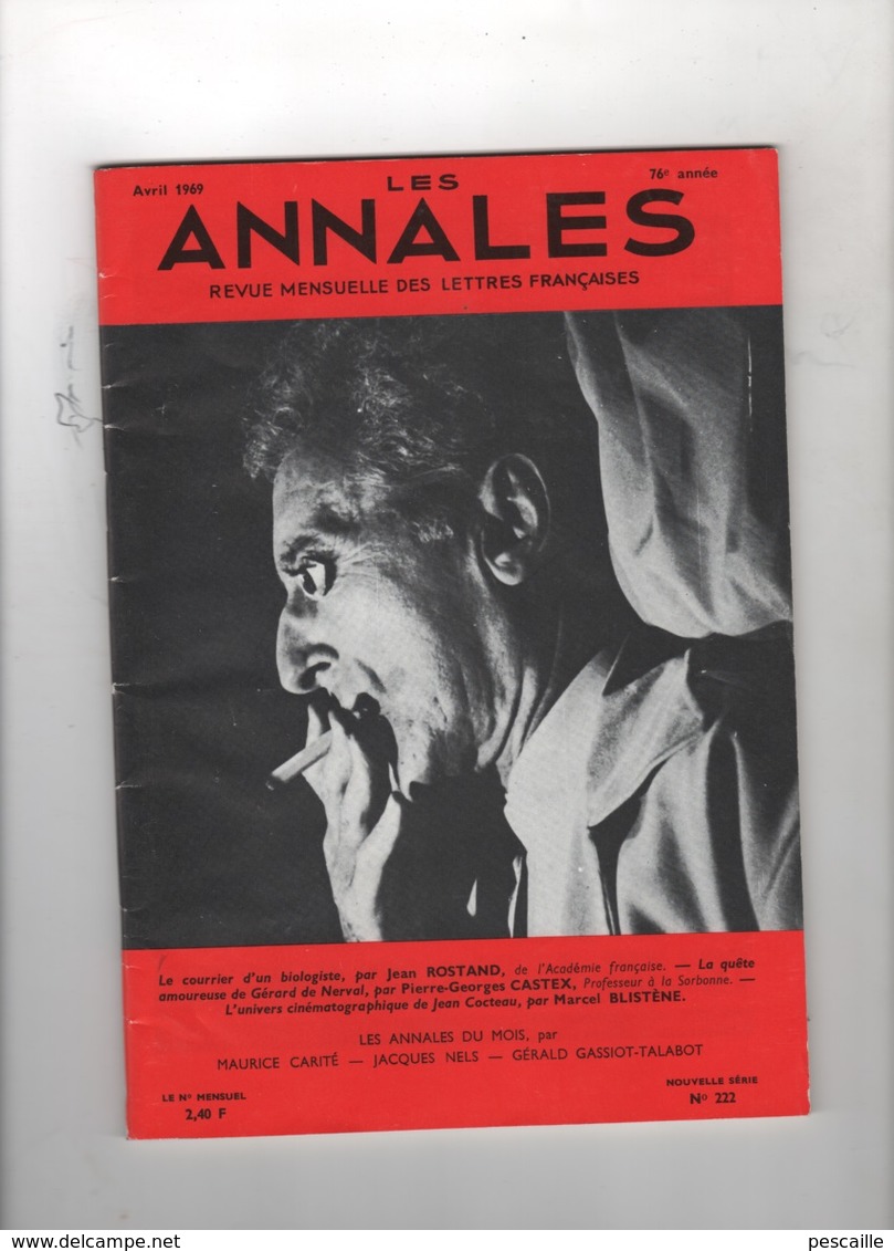 LES ANNALES 04 1969 - JEAN COCTEAU CINEMA - BIOLOGIE JEAN ROSTAND - GERARD DE NERVAL - 1950 à Nos Jours