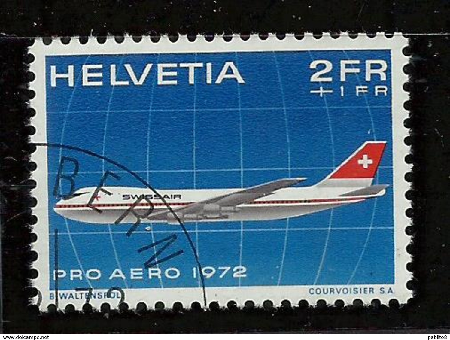 SWITZERLAND SUISSE SCHWEIZ SVIZZERA 1972 AIR MAIL POSTA AEREA PRO AERO 2f + 1f USATO USED OBLITERE' - Usati