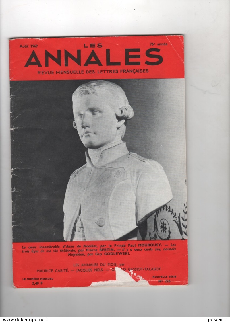 LES ANNALES 08 1969 - BICENTENAIRE NAPOLEON BONAPARTE - ANNA DE NOAILLES - PIERRE BERTIN THEATRE - 1950 - Today