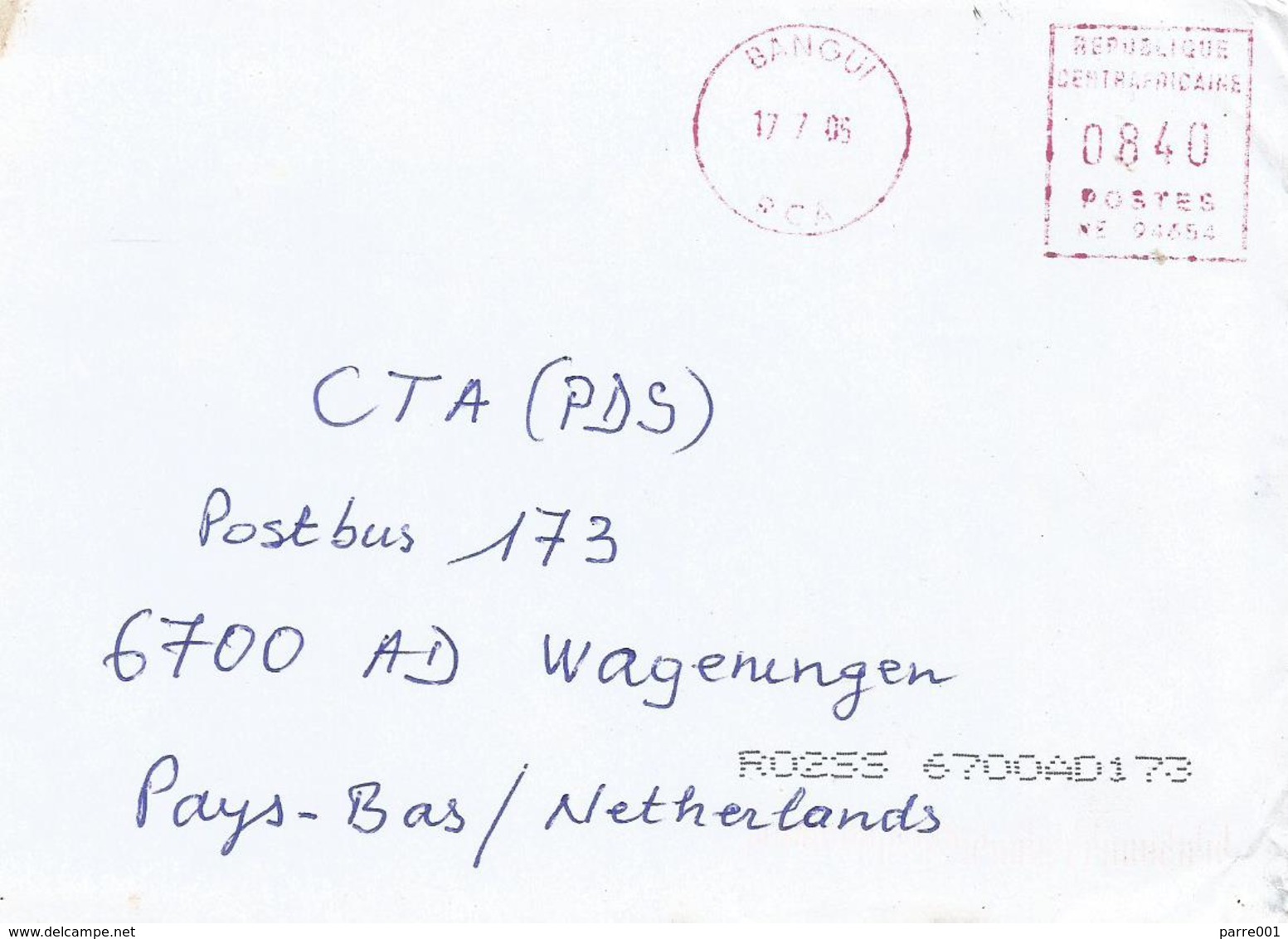 Centrafrique RCA CAR 2005 Bangui Post Office Meter Neopost NE 94654 EMA Cover - Centraal-Afrikaanse Republiek