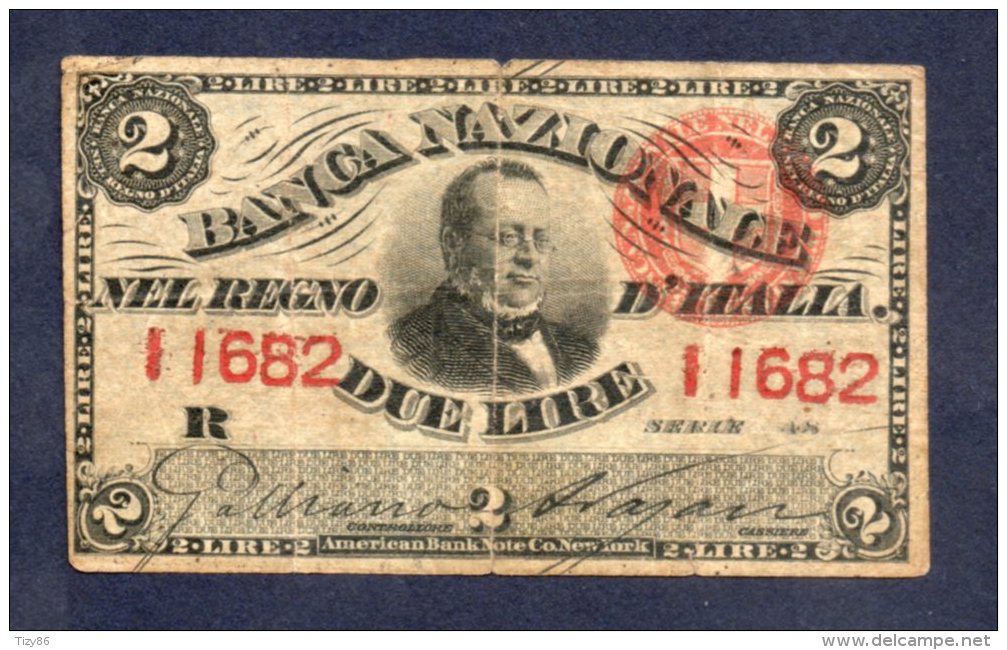 Banconota 2 Lire - Regno D'Italia 25/7/1866 Circolata - Italië – 2 Lire