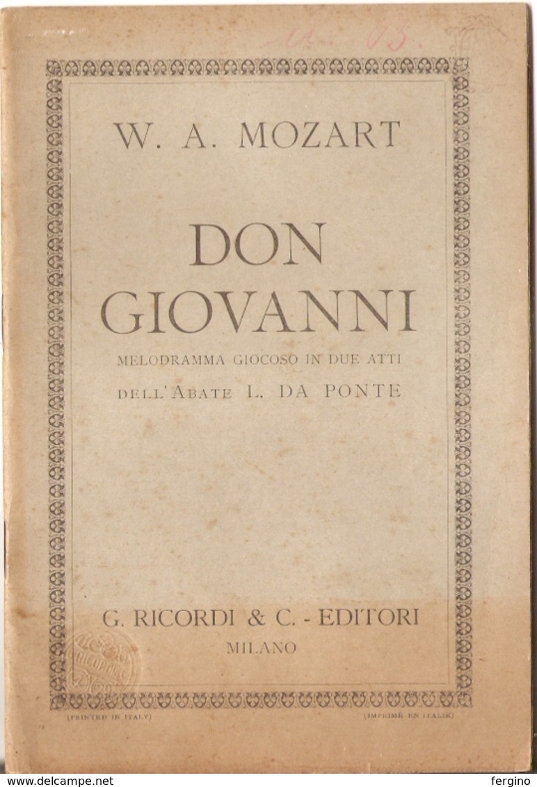 W.A. MOZART - DON GIOVANNI - LIBRETTO D'OPERA - Cinéma Et Musique