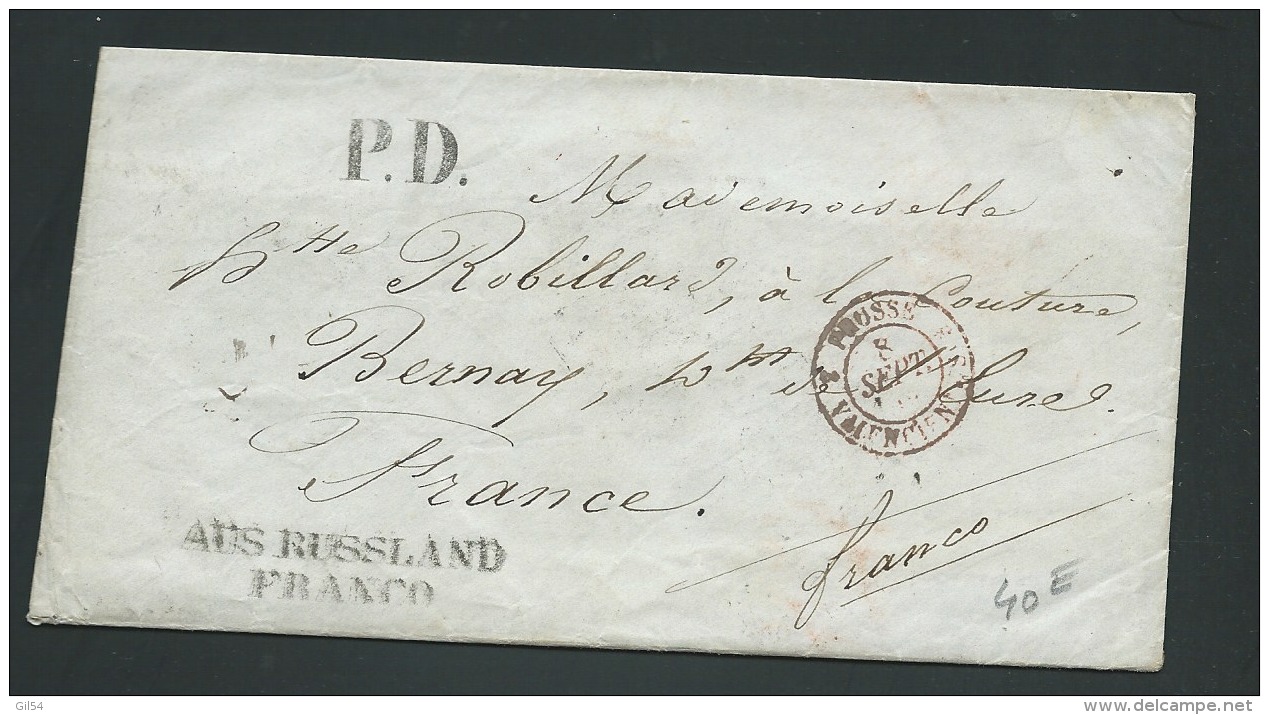 Lettre  ( Lac )  De Saint Petersbourg Pour Bernay  EN 1849, Cachet Rouge D'entrée Prusse Par Valenciennes - Lo42606 - ...-1857 Prephilately