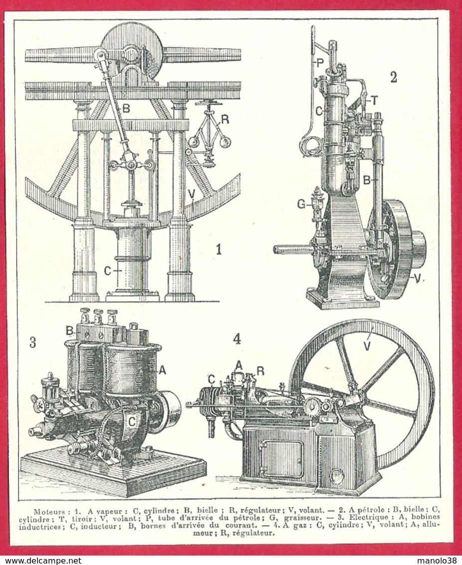 Moteurs, à Vapeur, à Pétrole, électrique , à Gaz, Larousse 1908 - Other & Unclassified