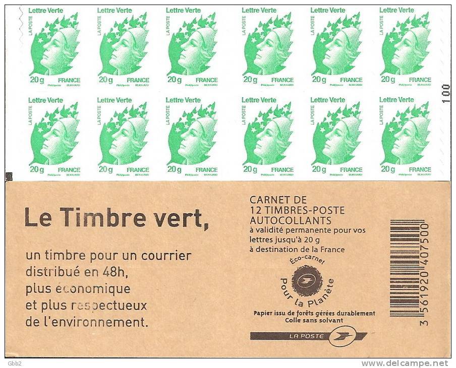 CARNET 604-C 1a Marianne De Beaujard "LE TIMBRE VERT" Avec Carré Noir à Gauche Sur N° 100. Bas Prix,        A SAISIR - Autres & Non Classés