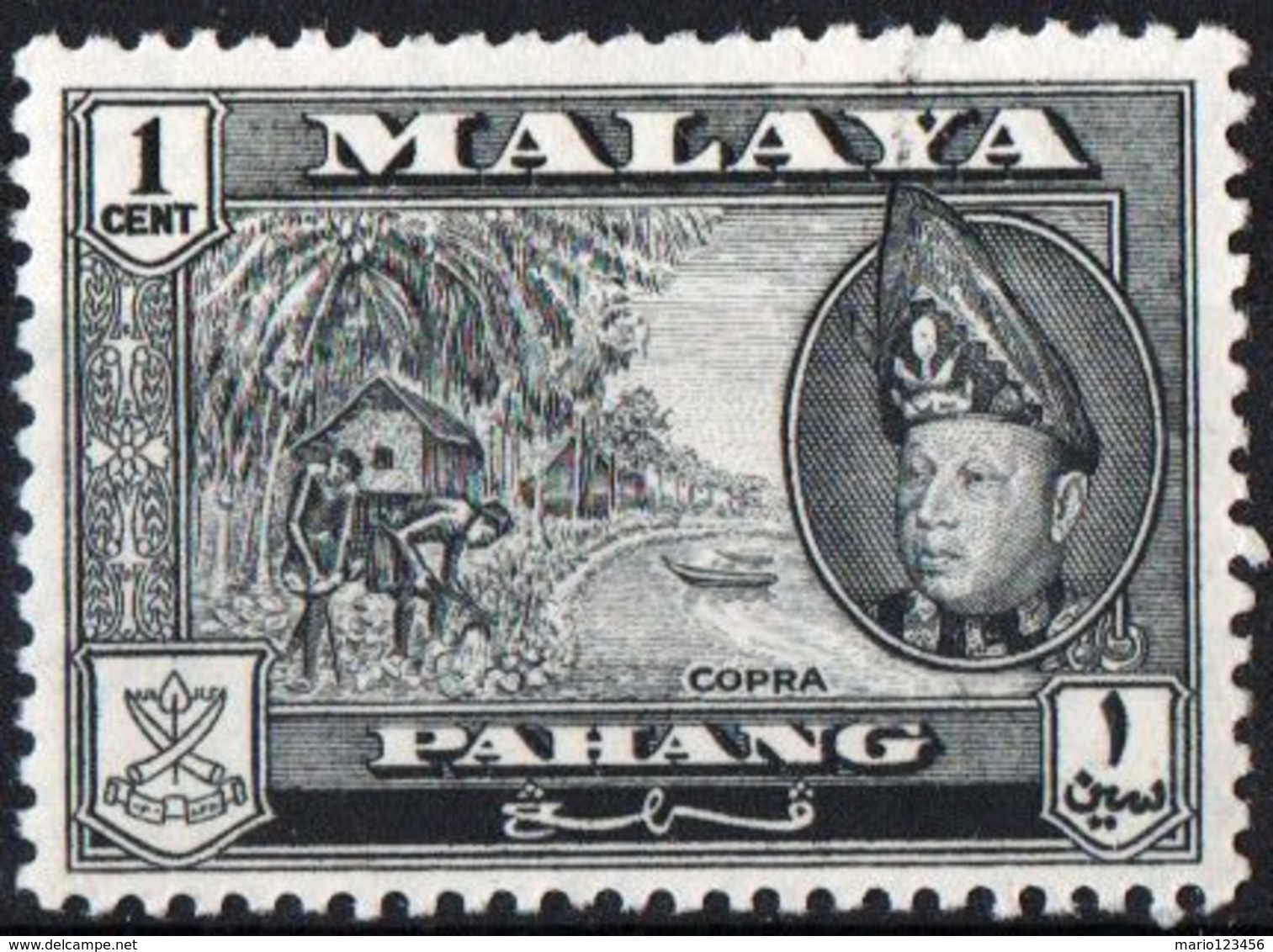 MALAYA, PAHANG, COPRA, SULTANO ABU BAKAR, 1957, FRANCOBOLLO NUOVO (MNH**) Scott 74 - Pahang