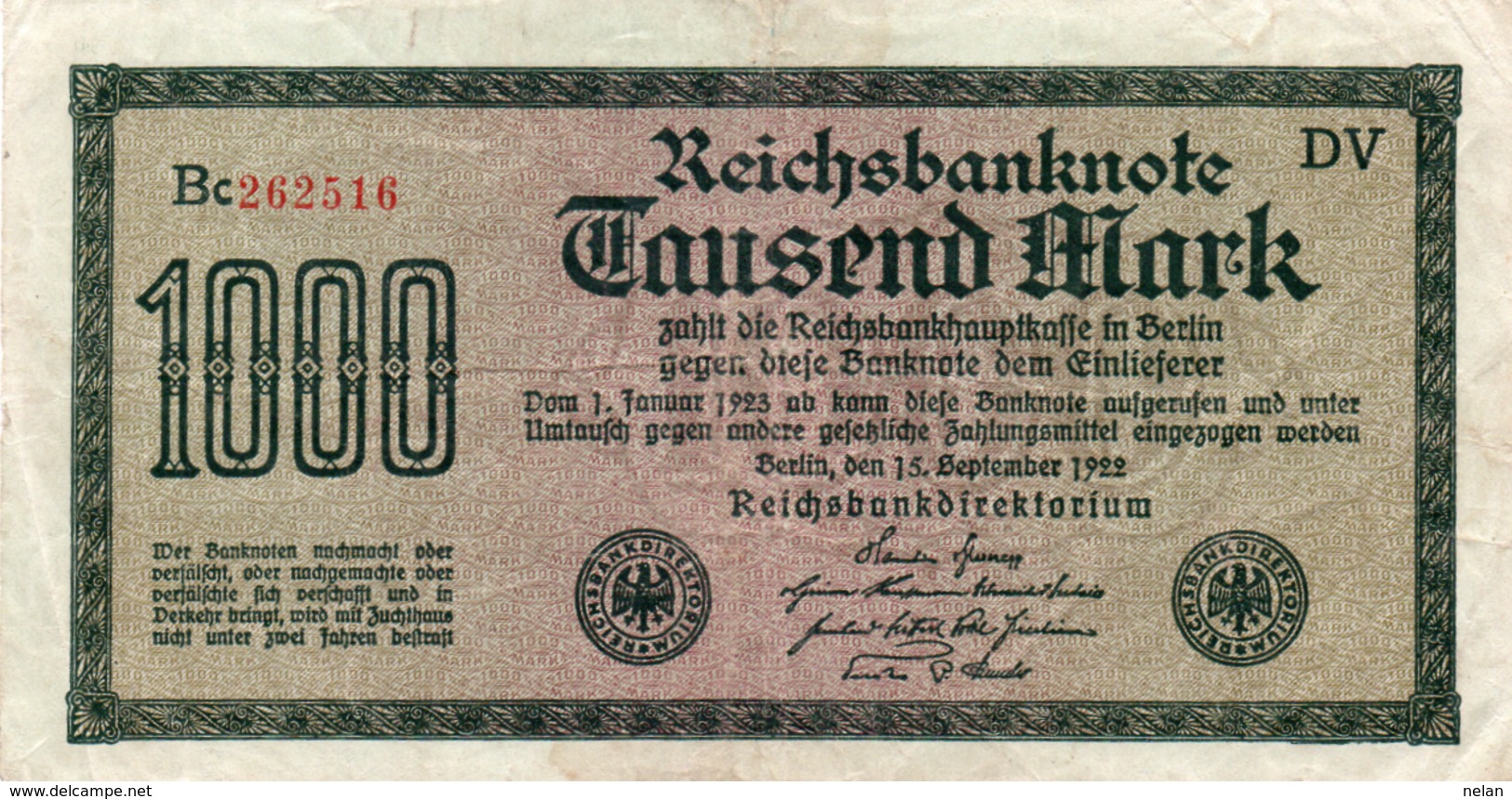 GERMANIA-1000 MARK 1922 - 1000 Mark