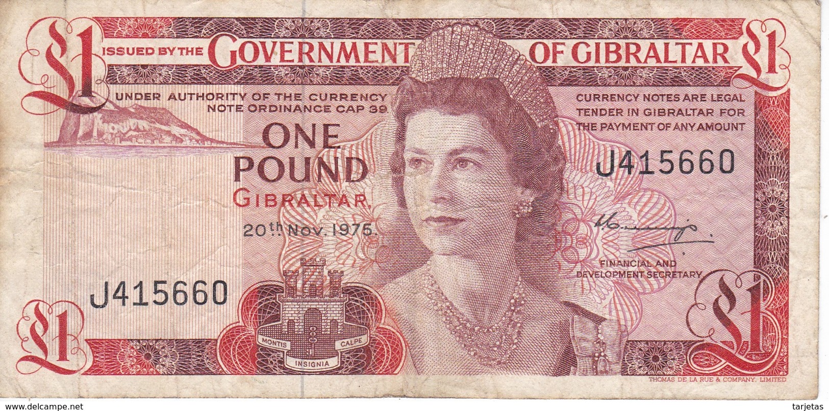 BILLETE DE GIBRALTAR DE 1 POUND DEL AÑO 1976  (BANKNOTE-BANK NOTE) - Gibraltar