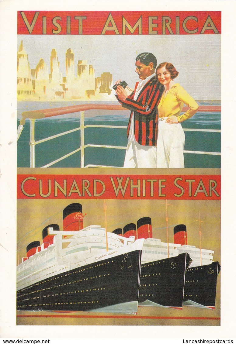 Postcard Visit America Cunard White Star Advertisement By Permission Of Cunard Line Reproduction My Ref  B23043 - Steamers