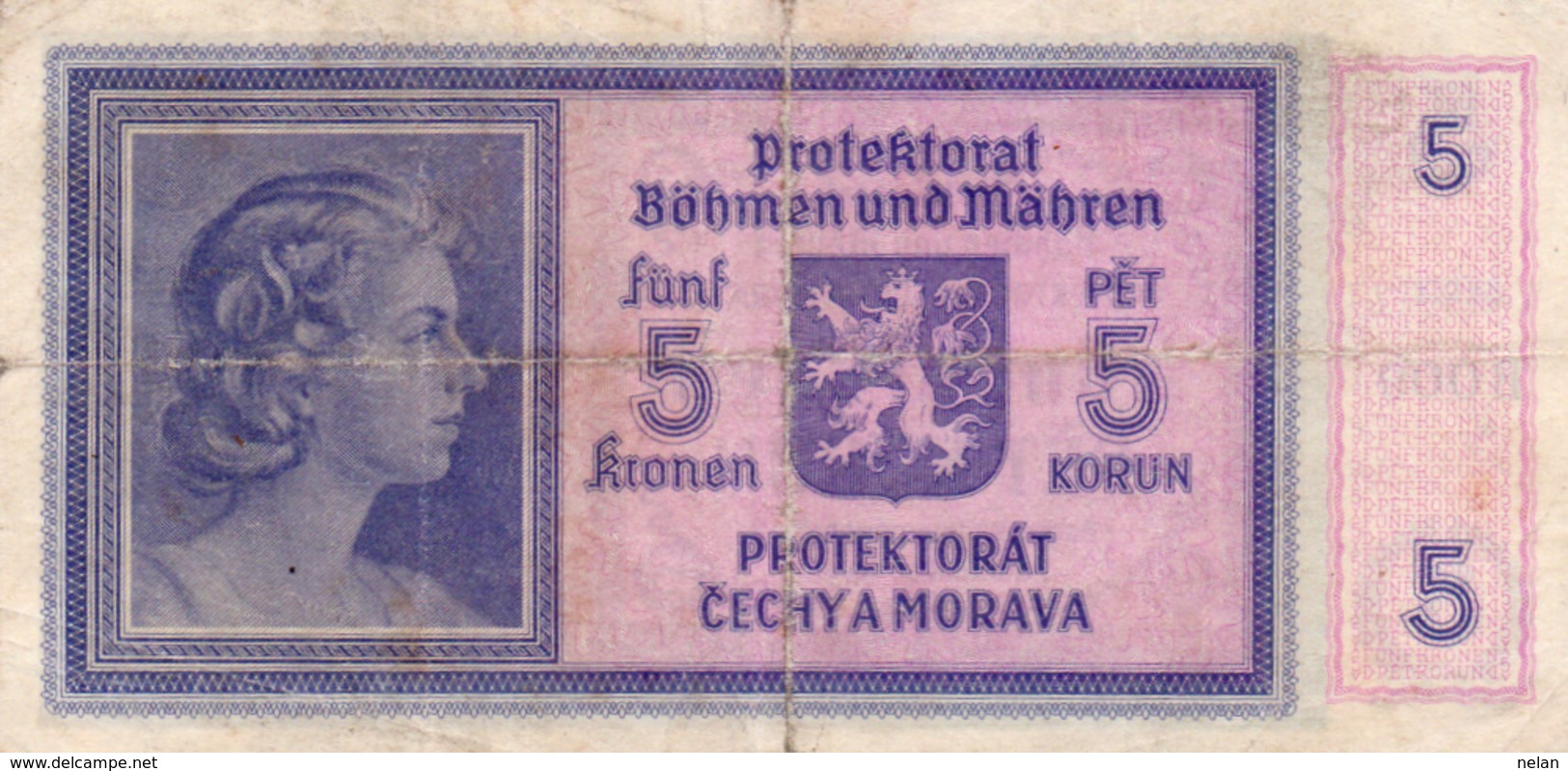 5 KORUN PROTECTORAT CECHYA MORAVA - Tchéquie