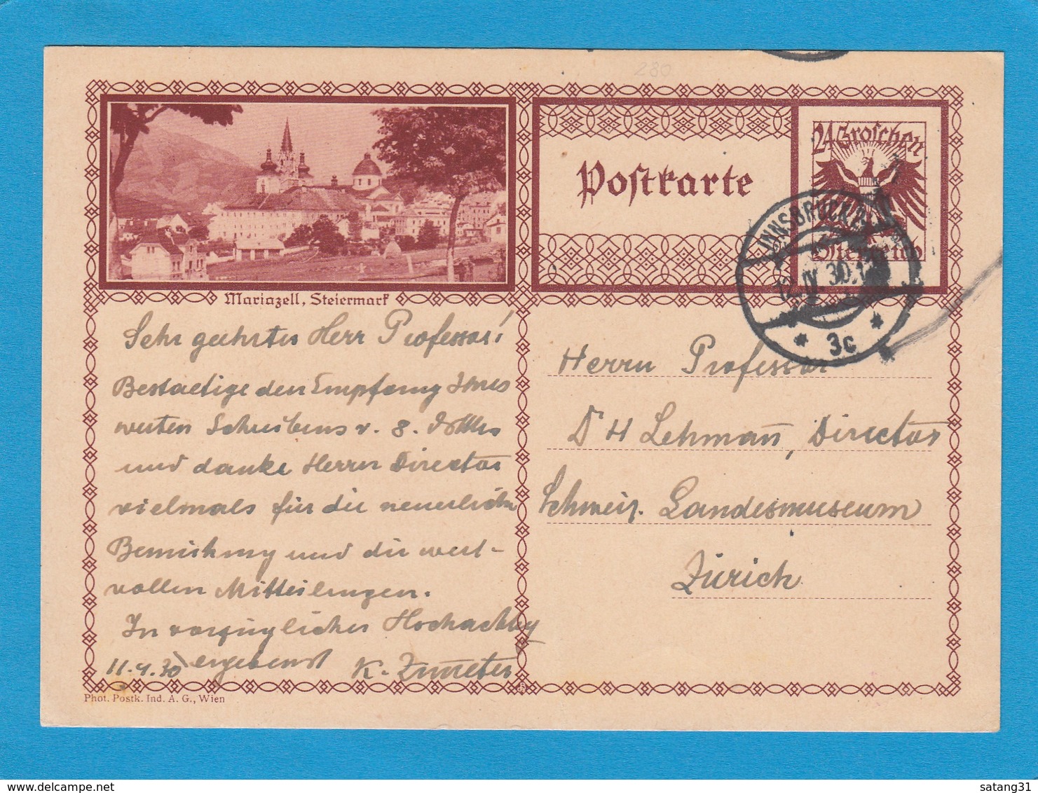 GANZSACHE MIT BILD "MARIAZELL",STEMPEL "INNSBRUCK". - Lettres & Documents