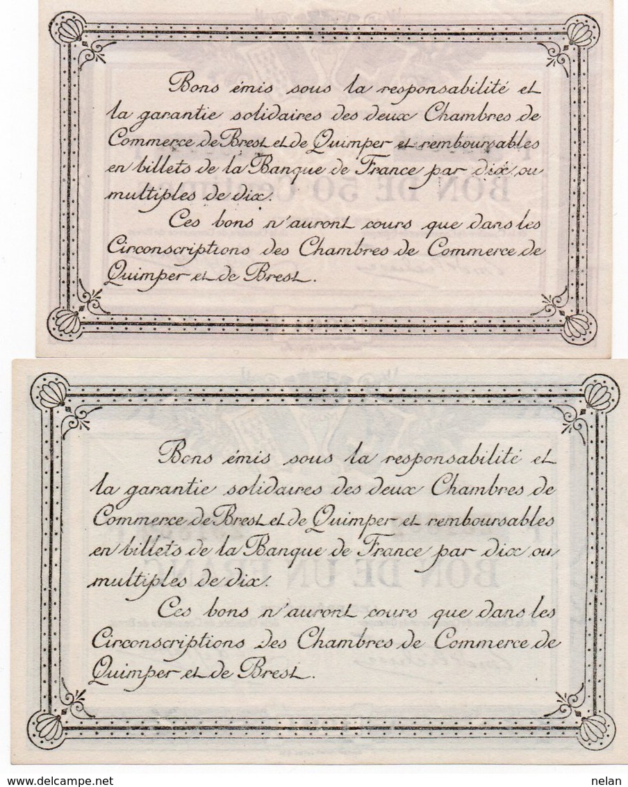 FRANCIA-CHAMBRES DE COMMERCE DE QUIMPER&DE BREST-BON DE 50 CENTIMES,1 FRANC-1921-UNC - Ohne Zuordnung