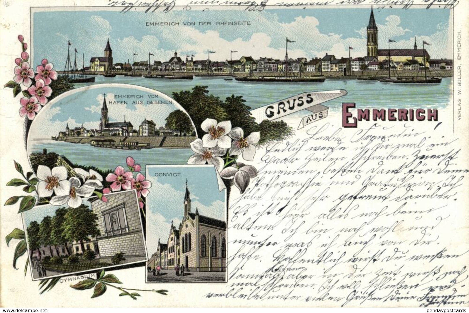 EMMERICH Am Rhein, Gymnasium, Convict, Hafen, Panorama V.d. Rheinseite (1901) AK - Emmerich