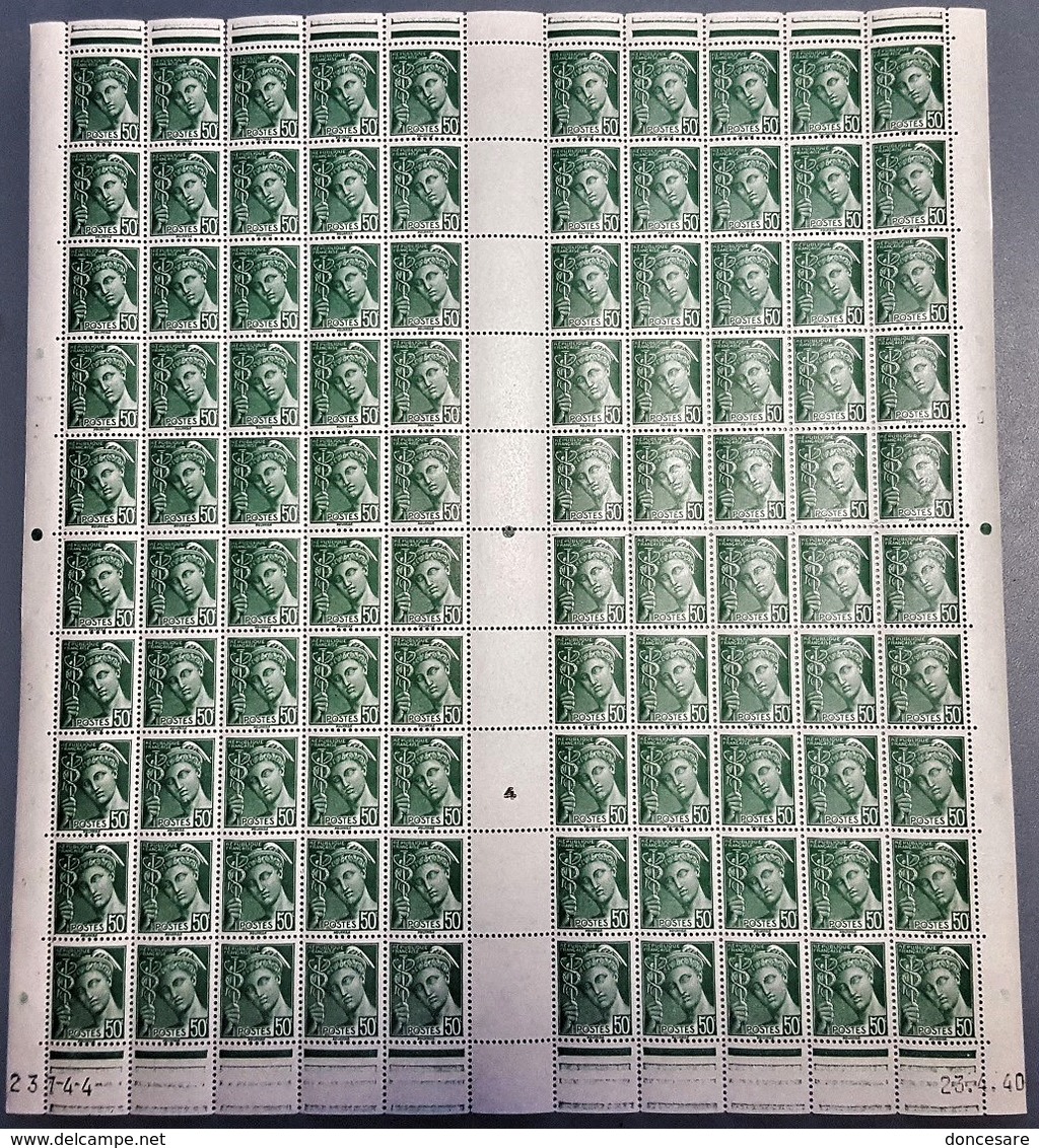 FRANCE 1938 - FEUILLE DE 100 TP Y.T. N° 414b - NEUFS**- - Feuilles Complètes