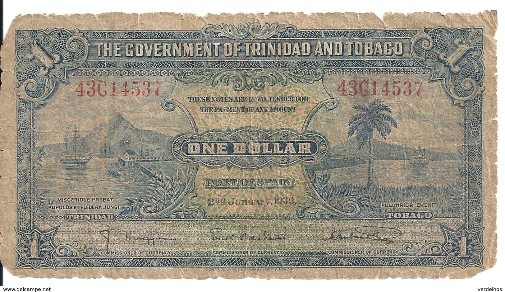 TRINIDAD ET TOBAGO 1 DOLLAR 1939 G/VG P 5 B - Trinidad Y Tobago