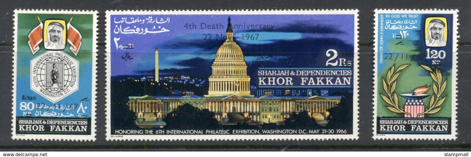 Khor Fakkan 1967 Mi#137-139 JFK Kennedy 4th Death Anniv,Opt MUH - Khor Fakkan