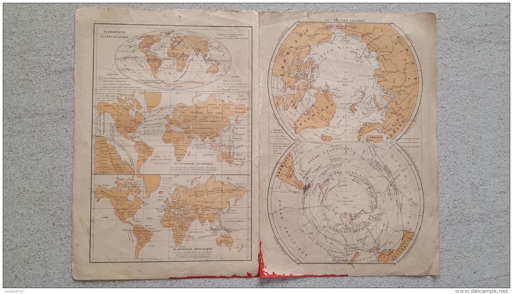 CARTE  PLANISPHERE BOTANIQUE ZOOLOGIQUE CLIMATOLOGIQUE IMP LEMERCIER RECTO VERSO  42 X 31 CM - Mapas Geográficas