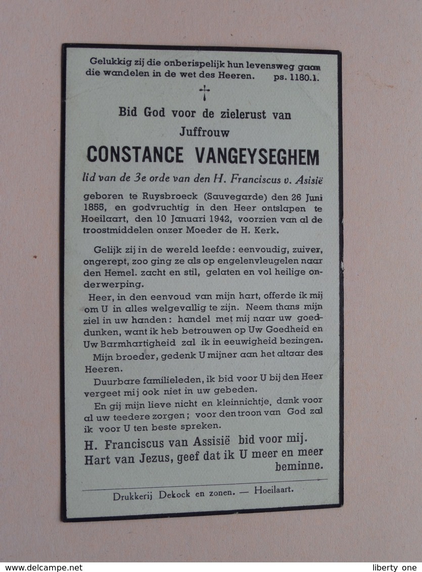 DP Constance VANGEYSEGHEM () Ruysbroeck (Sauvegarde) 26 Juni 1855 - Hoeilaart 10 Jan 1942 ( Zie Foto's ) ! - Décès