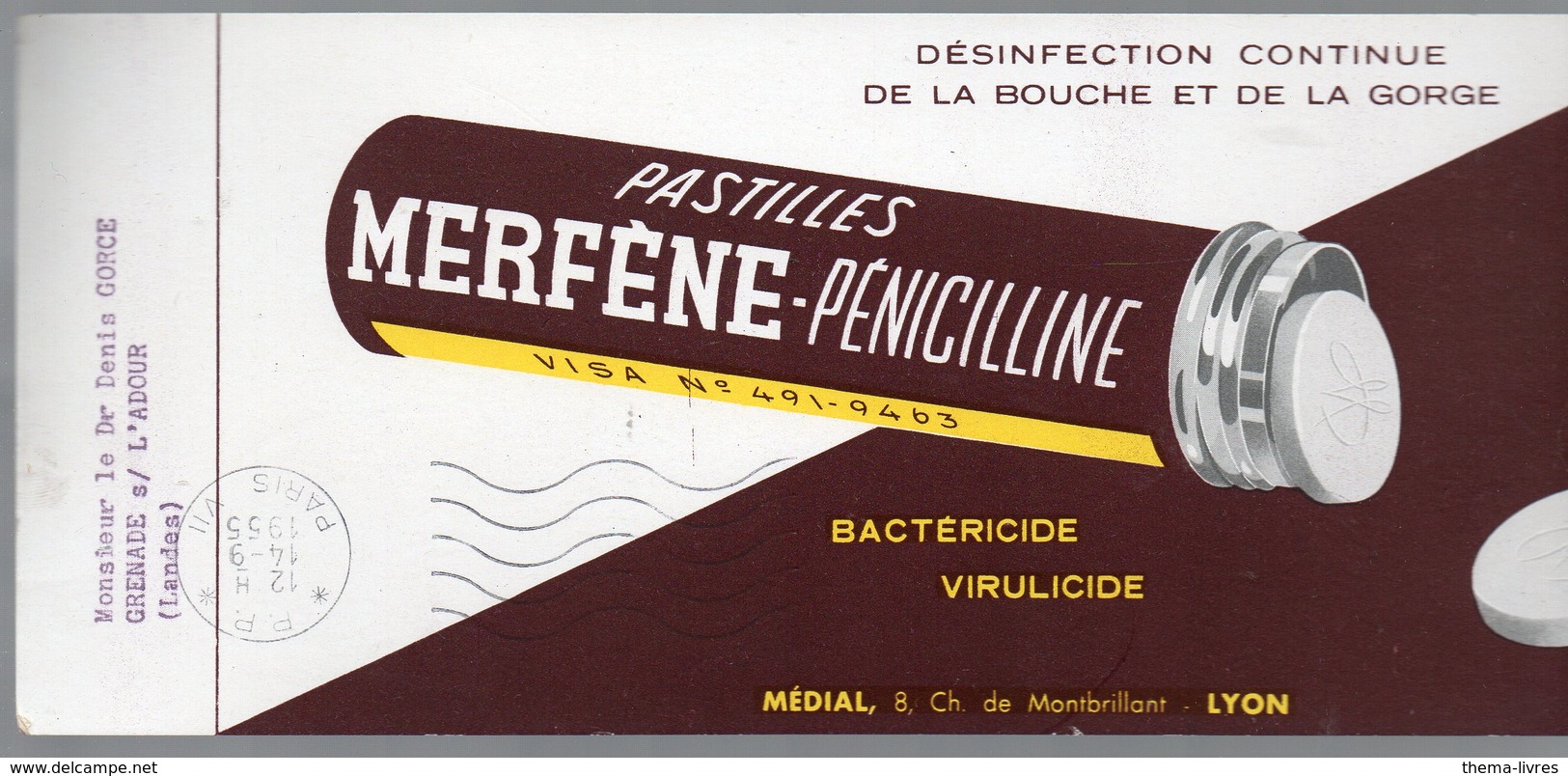 Lyon(69 Rhône) Buvard MERFENE Lab MEDIAL  (pharmacie) 1955 (PPP9227) - Chemist's