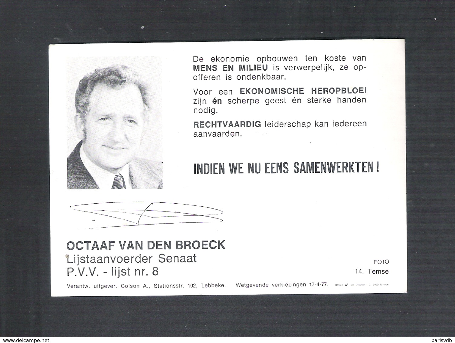 VERKIEZINGSDRUKWERK -  OCTAAF VAN DEN BROECK - 1977 - TEMSE (OD 485) - Otros & Sin Clasificación