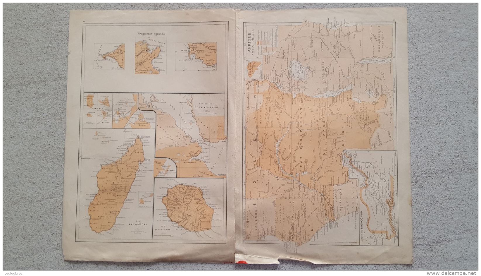 CARTE AFRIQUE MADAGASCAR LA REUNION COMORES BAS CONGO BASSE EGYPTE  RECTO VERSO  IMP LEMERCIER 42 X 31 CM - Cartes Géographiques