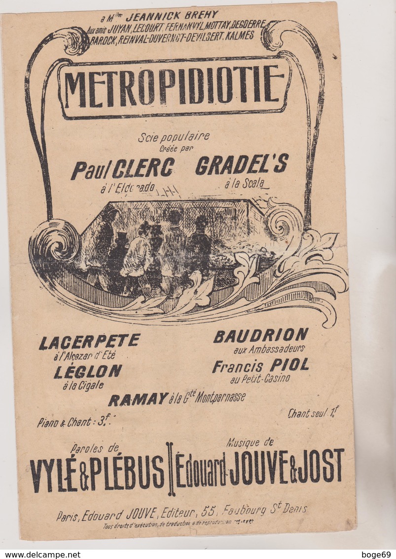 (GEO) METROPIDIOTIE ,  PAUL CLERC , GRADEL' S , Paroles VYLE & PLEBUS , Musique EDOUARD JOUVE - Partitions Musicales Anciennes