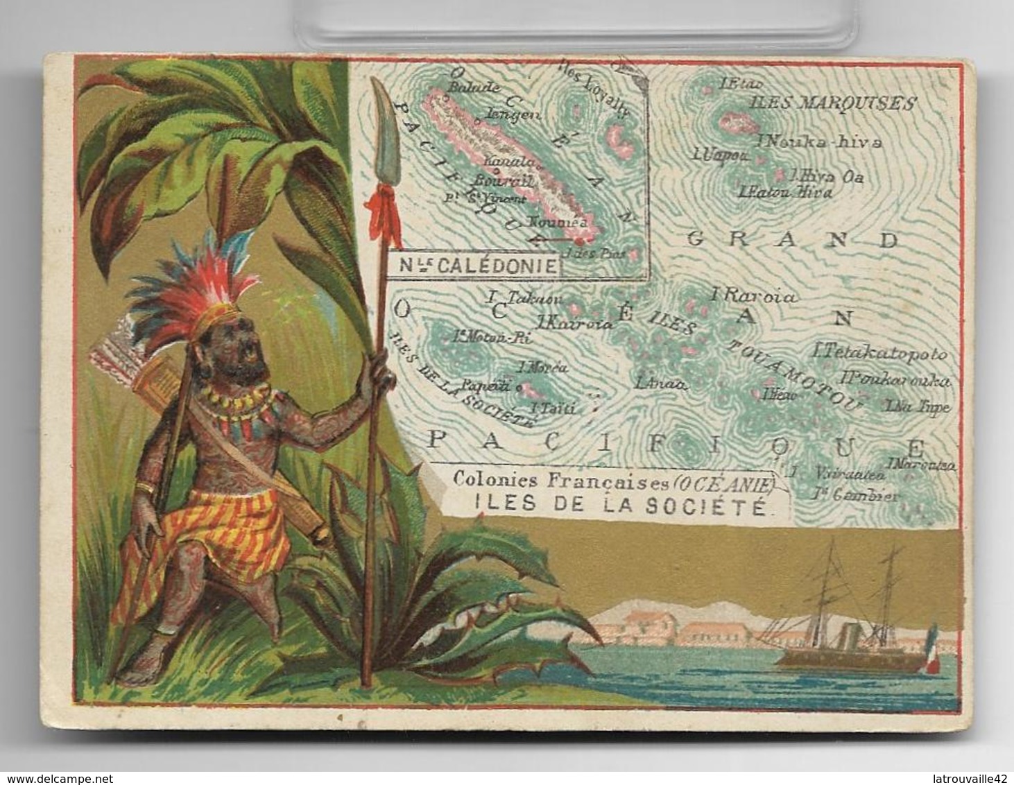 Ancienne Carte Chromo (1880-1920) Collectivité D'Outre-Mer NOUVELLE CALEDONIE, ILES DE LA SOCIETE, TOUAMOTOU, MARQUISES - Other & Unclassified