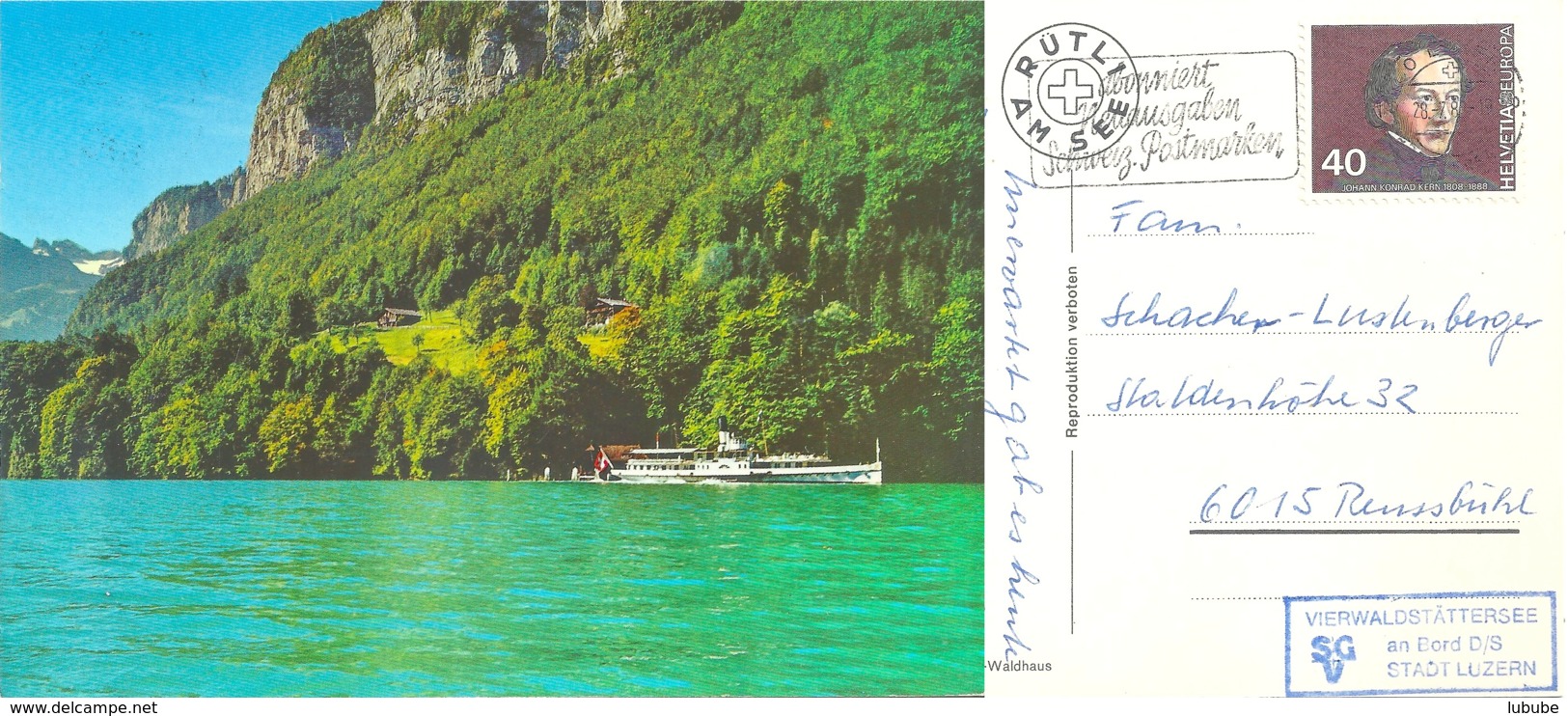 AK  "Rütli Mit Dampfschiff"  (Schiffsstempel STADT LUZERN)         1980 - Lettres & Documents