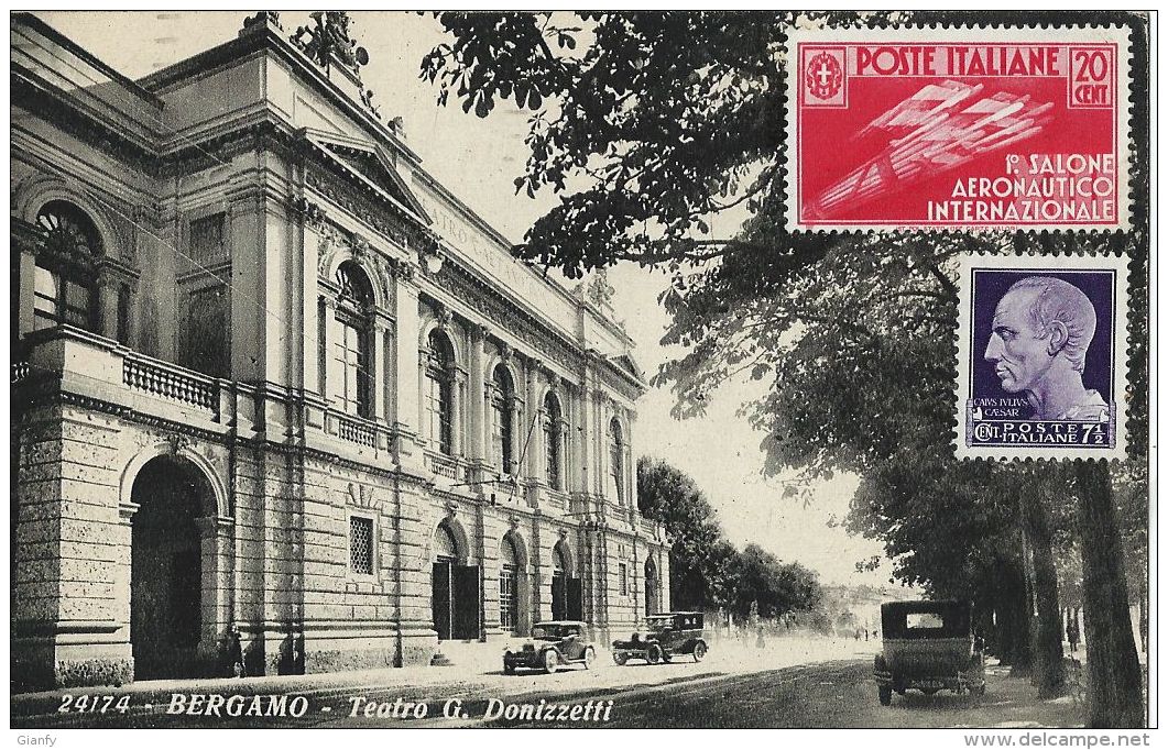 BERGAMO TEATRO G. DONIZETTI 1935 AUTO D'EPOCA OLDTIMER CARS BELLA AFFRANCATURA - Bergamo