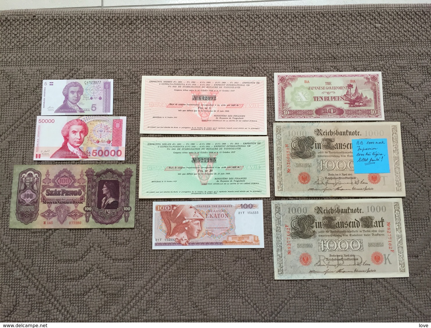 MONDE: Bon Lot De 10 Billets,1910/1993 - Vrac - Billets