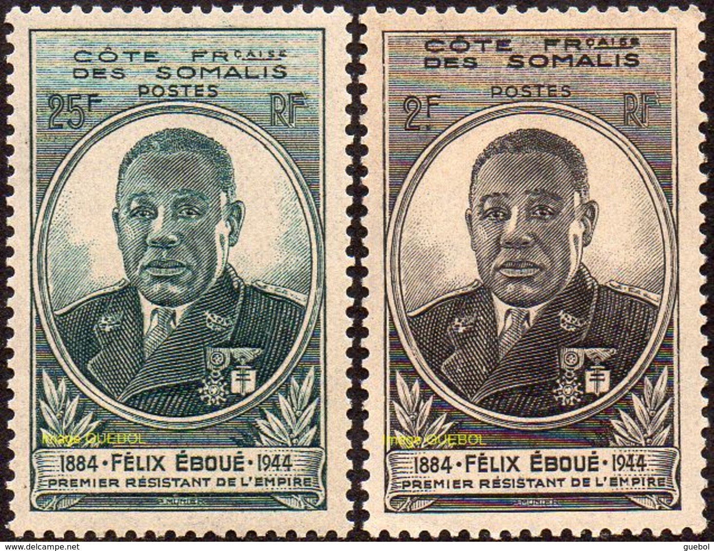Détail De La Série - Gouverneur - Général Félix Eboué ** Côte Des Somalis N° 262 Et 263 - 1945 Gouverneur-Général Félix Éboué