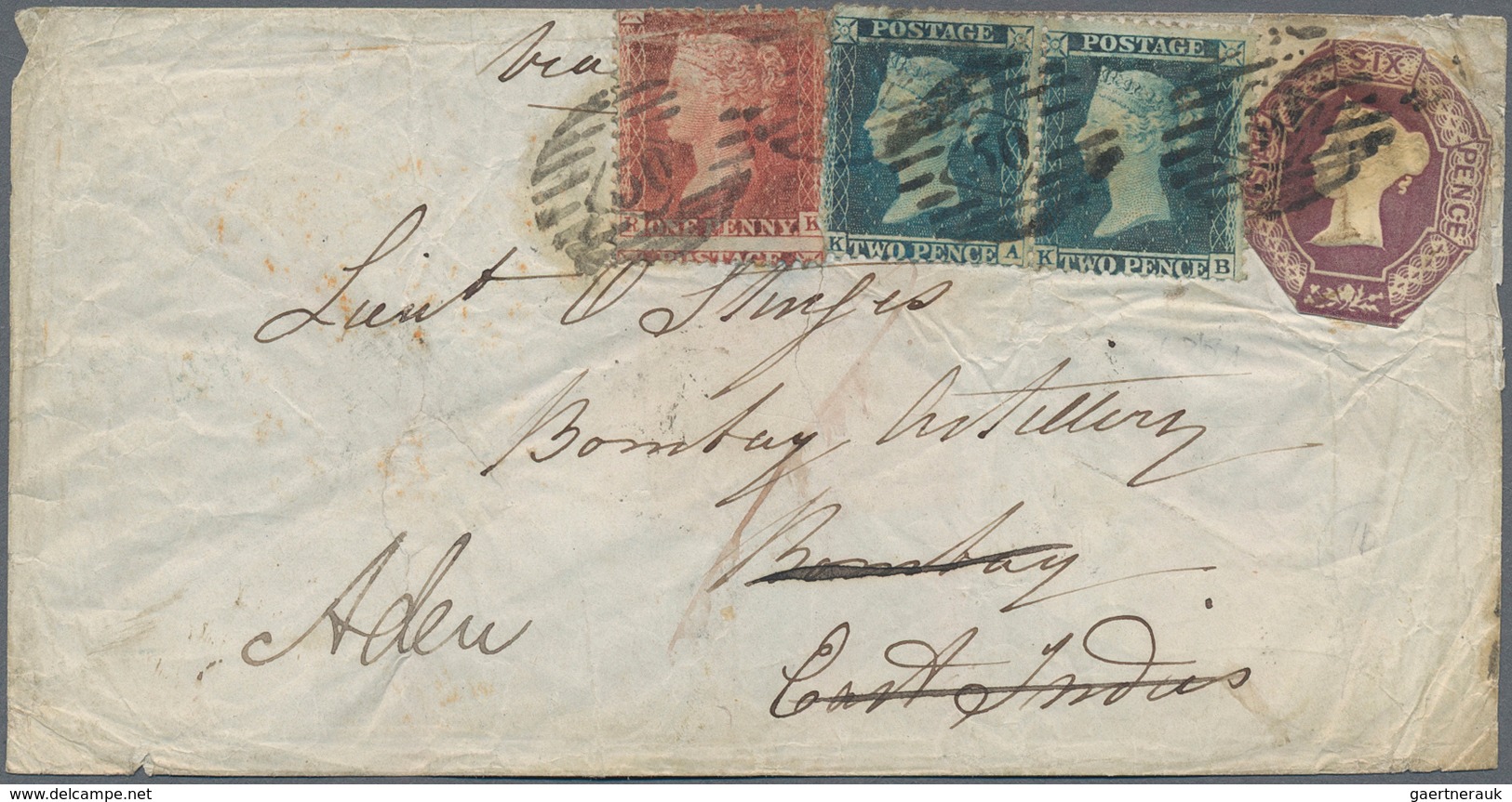 Aden: 1856 Cover From London To A Lieutnant Serving In The Bombay Artillery, Re-directed To Aden, Wi - Aden (1854-1963)