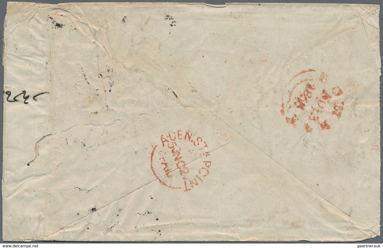 Aden: 1858 Cover From Bombay To ADEN Per Steamer "Auckland", Franked By 1855 4a. Black On Bluish Pap - Aden (1854-1963)