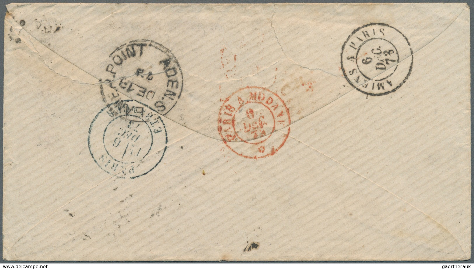 Aden: 1873 Cover From Boulogne-sur-Mer To ADEN Via Paris And Brindisi, Franked By Ceres 25c. Pair An - Aden (1854-1963)