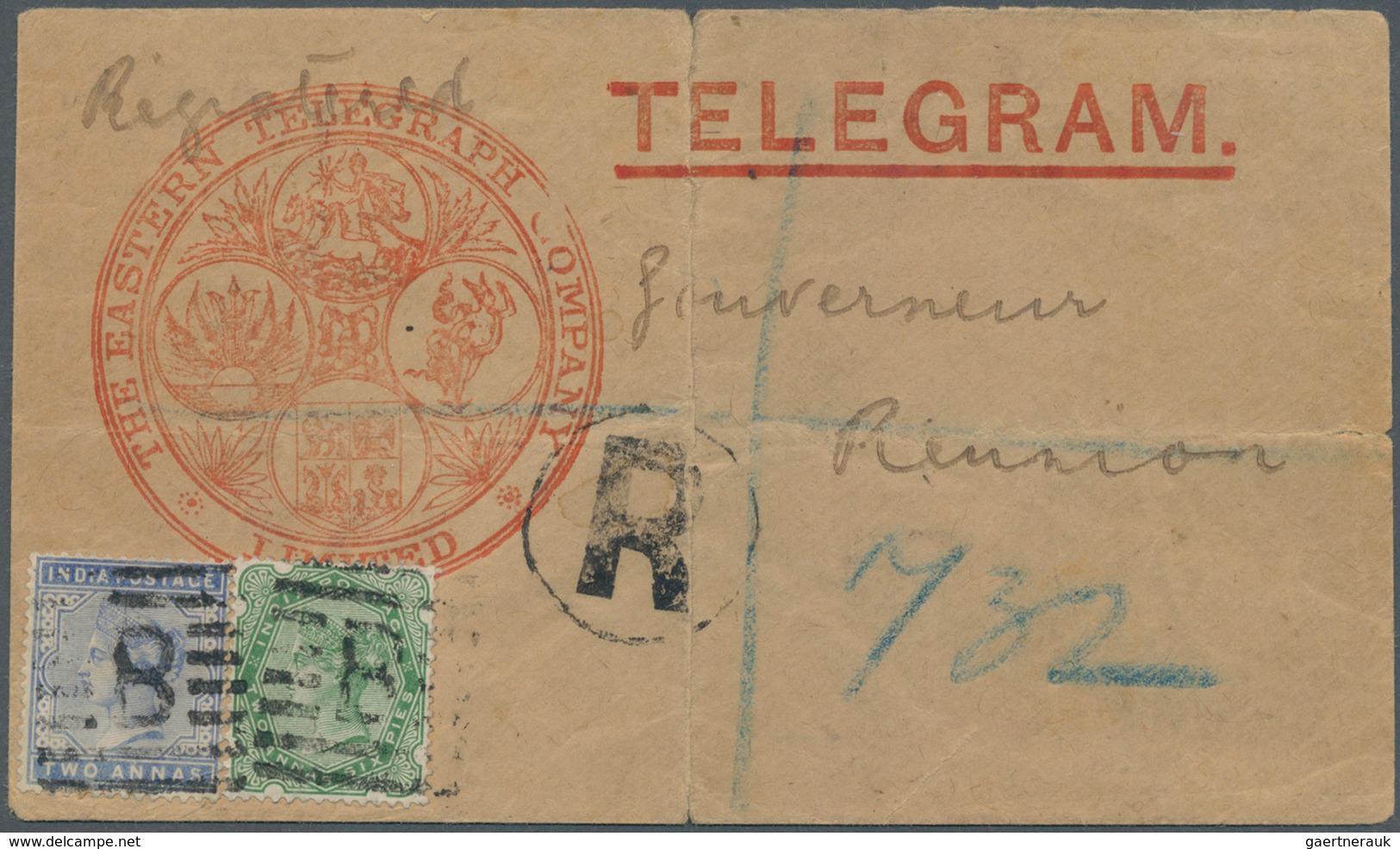 Aden: 1893, Registered Telegram Envelope From "Eastern Telegraph Company" At ADEN To The Govenor Of - Aden (1854-1963)