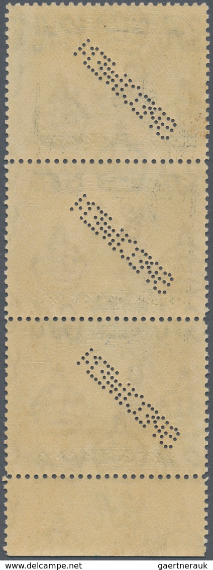 Aden: 1939-48 KGV. 14a. Sepia & Light Blue, Vertical Strip Of Three All Perforated SPECIMEN, With Lo - Aden (1854-1963)