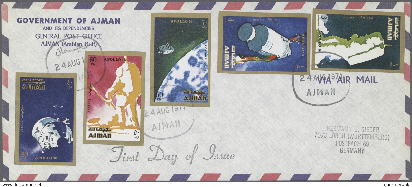 Adschman / Ajman: 1971, Apollo 16, Complete Set Perf./imperf., Complete Set Of Seven De Luxe Sheets - Ajman