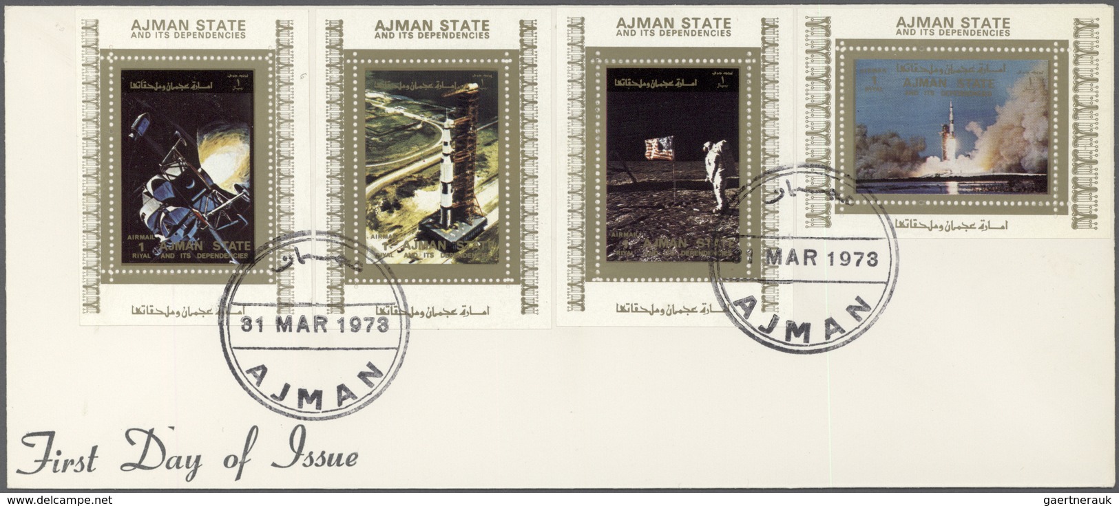 Adschman / Ajman: 1973, U.S. Space Achievements, Complete Set Of 16 De Luxe Sheets Perf./imperf. Eac - Adschman