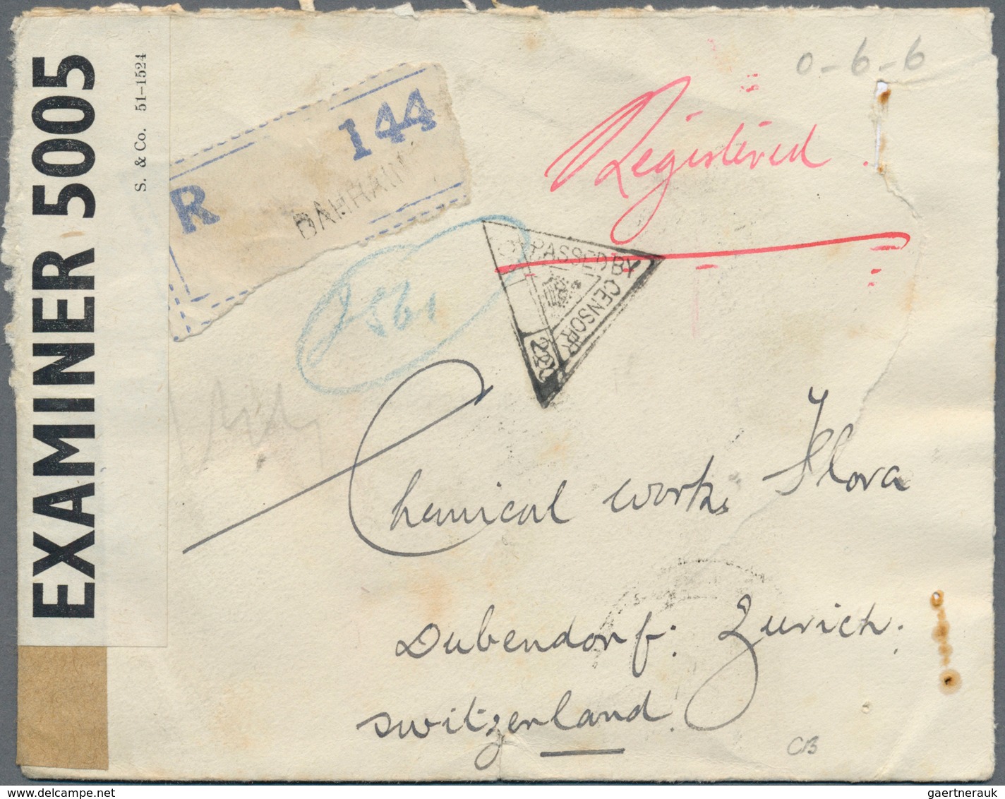 Bahrain: 1942, KGVI 1 A. (block-6, 3x2) And 3 Ps. (pair) Tied "BAHREIN 17 JLY 41" To Registered Cove - Bahrein (1965-...)