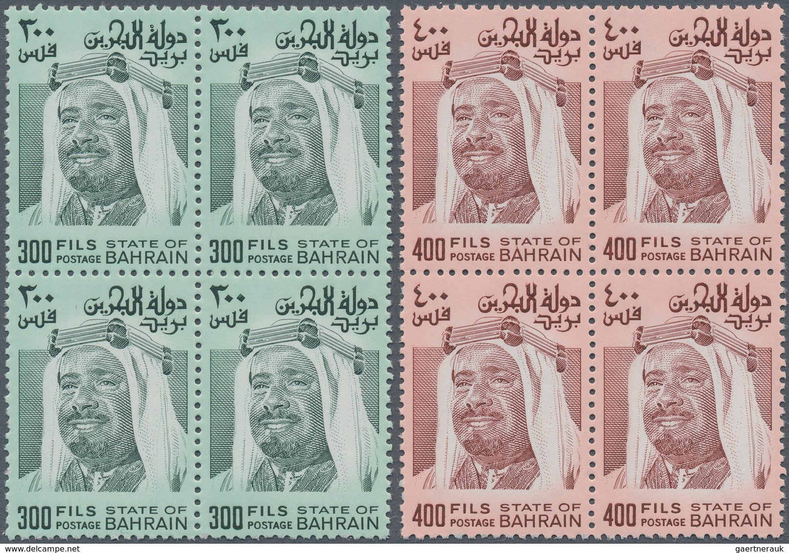 Bahrain: 1976-80 'Sheikh Isa' Definitives, Complete Set Of Six BLOCKS OF FOUR, From 300f. To 3d., Mi - Bahrein (1965-...)