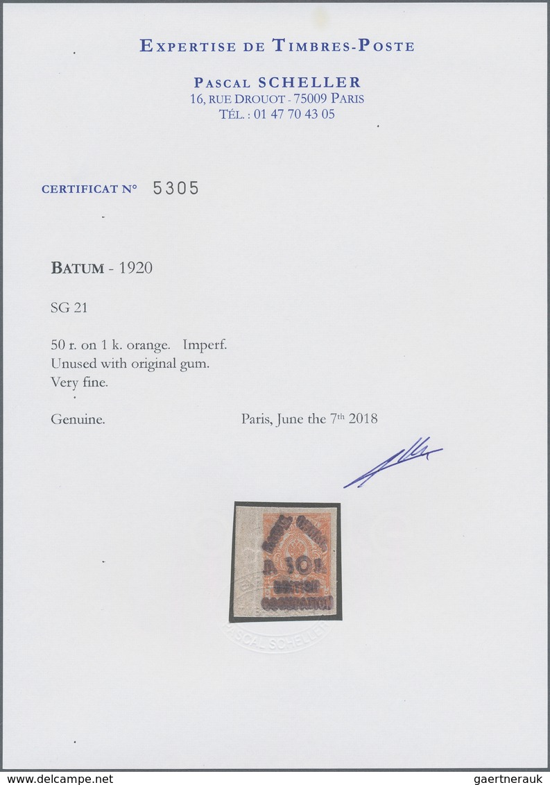 Batum: 1920, 50 R./1 K. Imperforated, A Left Margin Copy, Mint Never Hinged MNH, Signed Nosny, Cert. - Batum (1919-1920)