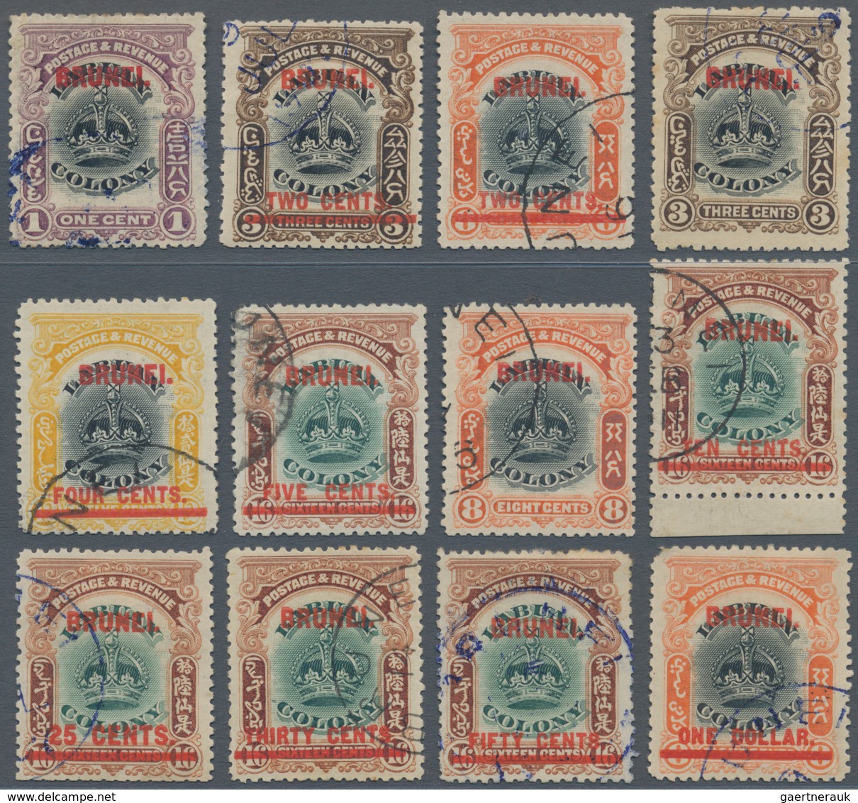 Brunei: 1906, Labuan Stamps With Red Opt. 'BRUNEI' Complete Set Of 12 Fine Used Incl. 10c. From Lowe - Brunei (1984-...)