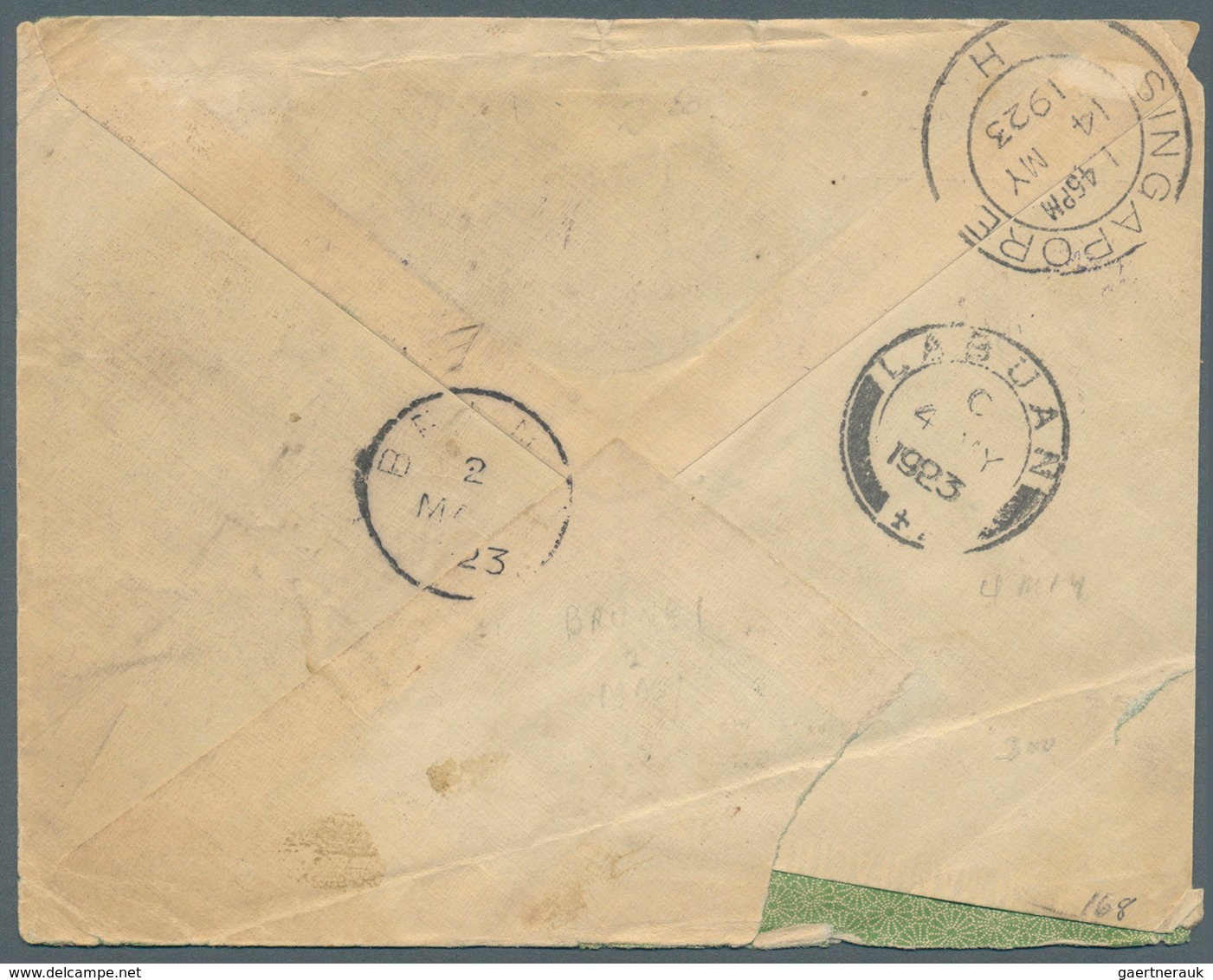 Brunei - Stempel: TUTONG (type D2): 1923 (30.4.), ‘bush Huts And Canoe’ 1c Green Six Singles Used On - Brunei (1984-...)