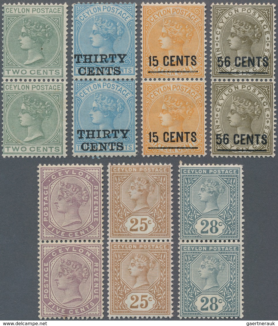 Ceylon / Sri Lanka: 1883-86 Seven Different Vertical Pairs Of QV Stamps, SG 147, 169, 189, 192, 195, - Sri Lanka (Ceylan) (1948-...)