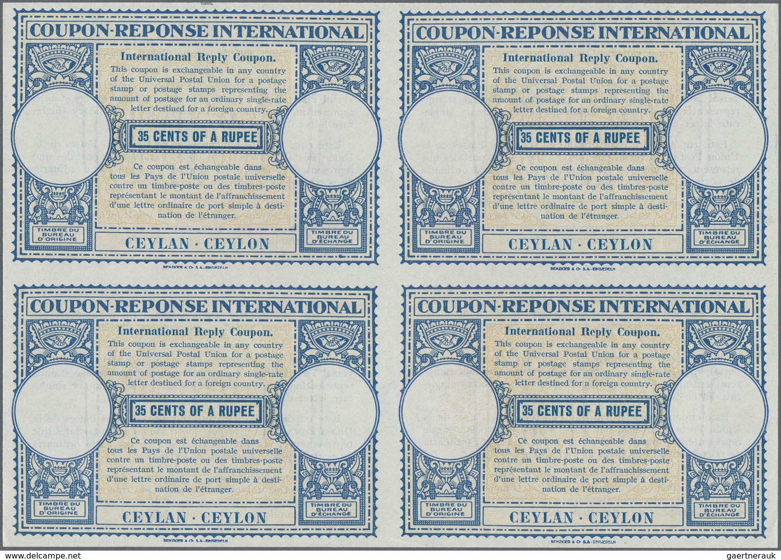 Ceylon / Sri Lanka: 1945. International Reply Coupon 35 Cents Of A Rupee (London Type) In An Unused - Sri Lanka (Ceylan) (1948-...)