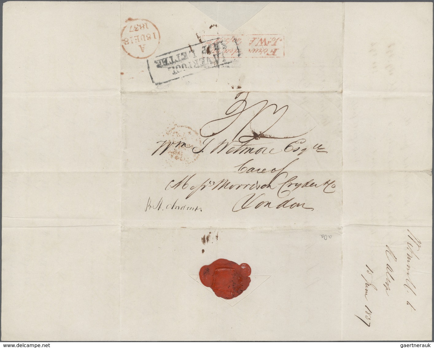 China: 1837, Canton To London, Rare Routing Via St. Helena: Entire Folded Letter Dated „Canton June - 1912-1949 Republik