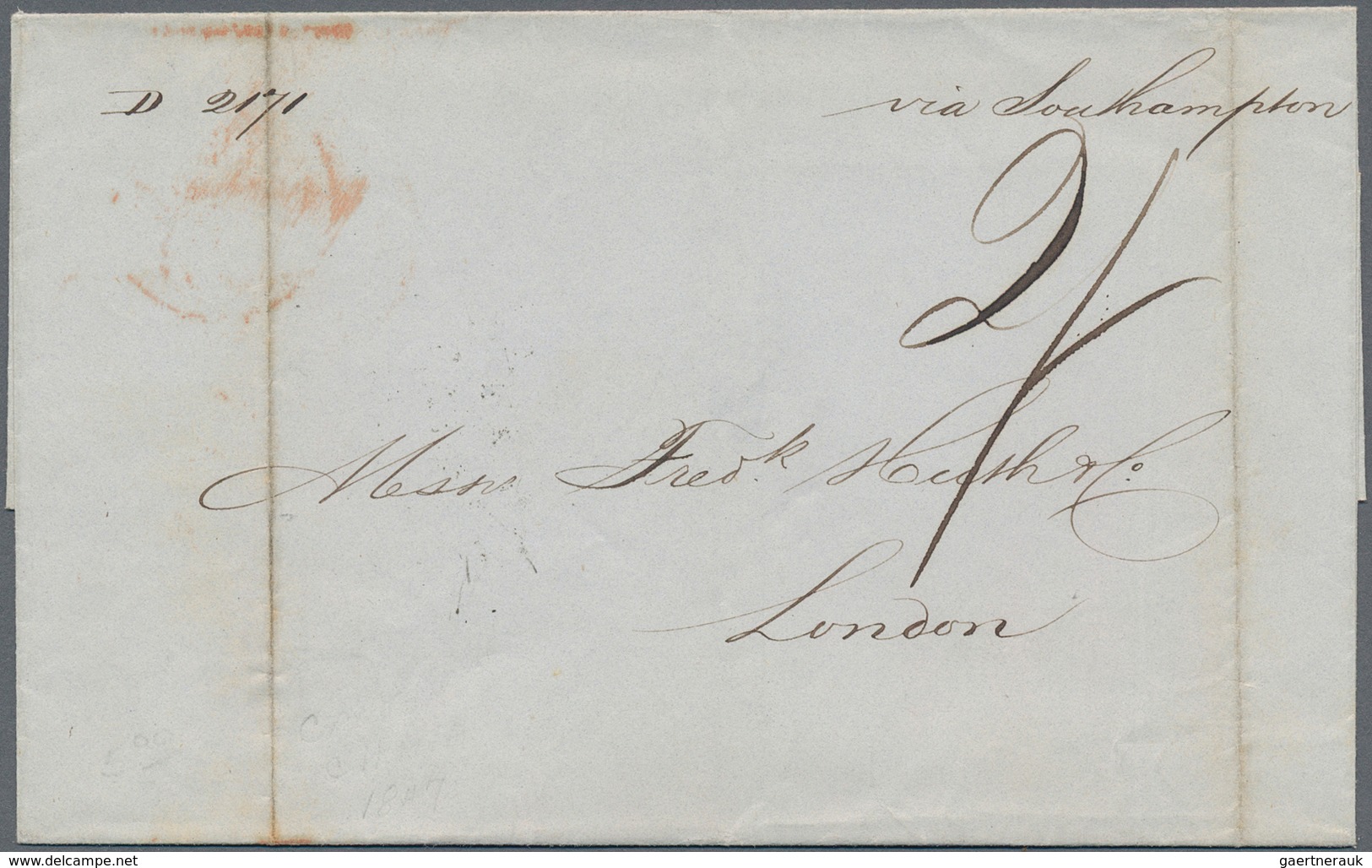 China: 1847, Folded Envelope Dated Canton 13 July Via "HONG KONG 24 JU 1847" And Endorsed "via South - 1912-1949 Republik